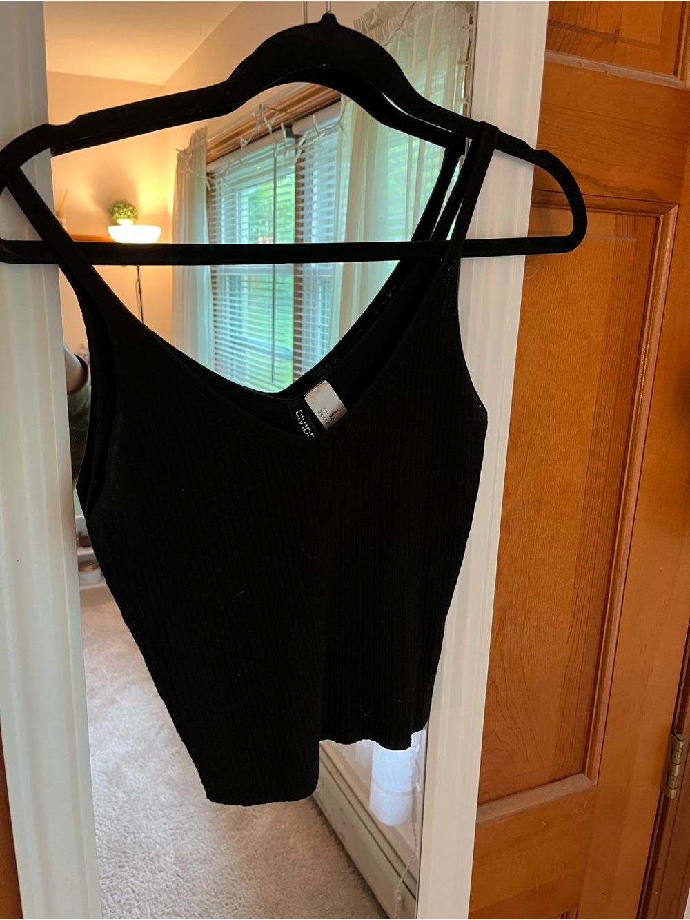 Divided Black Ribbed V-Neck Tank Top